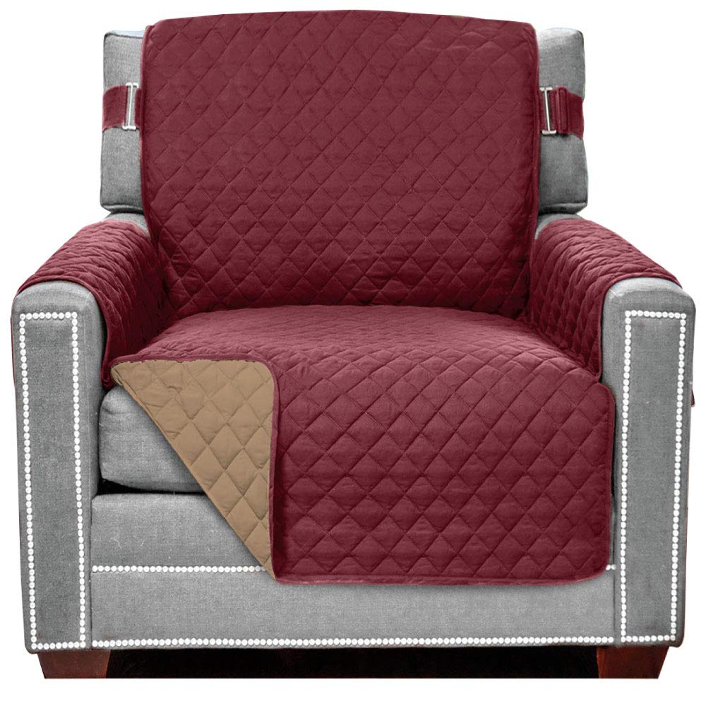 Sofa Shield Patented Chair Slipcover, Reversible Tear Resistant Soft Quilted Microfiber, 23” Seat Width, Durable Furniture Stain Protector With Straps, Washable Cover For Dogs, Kids, Burgundy Tan