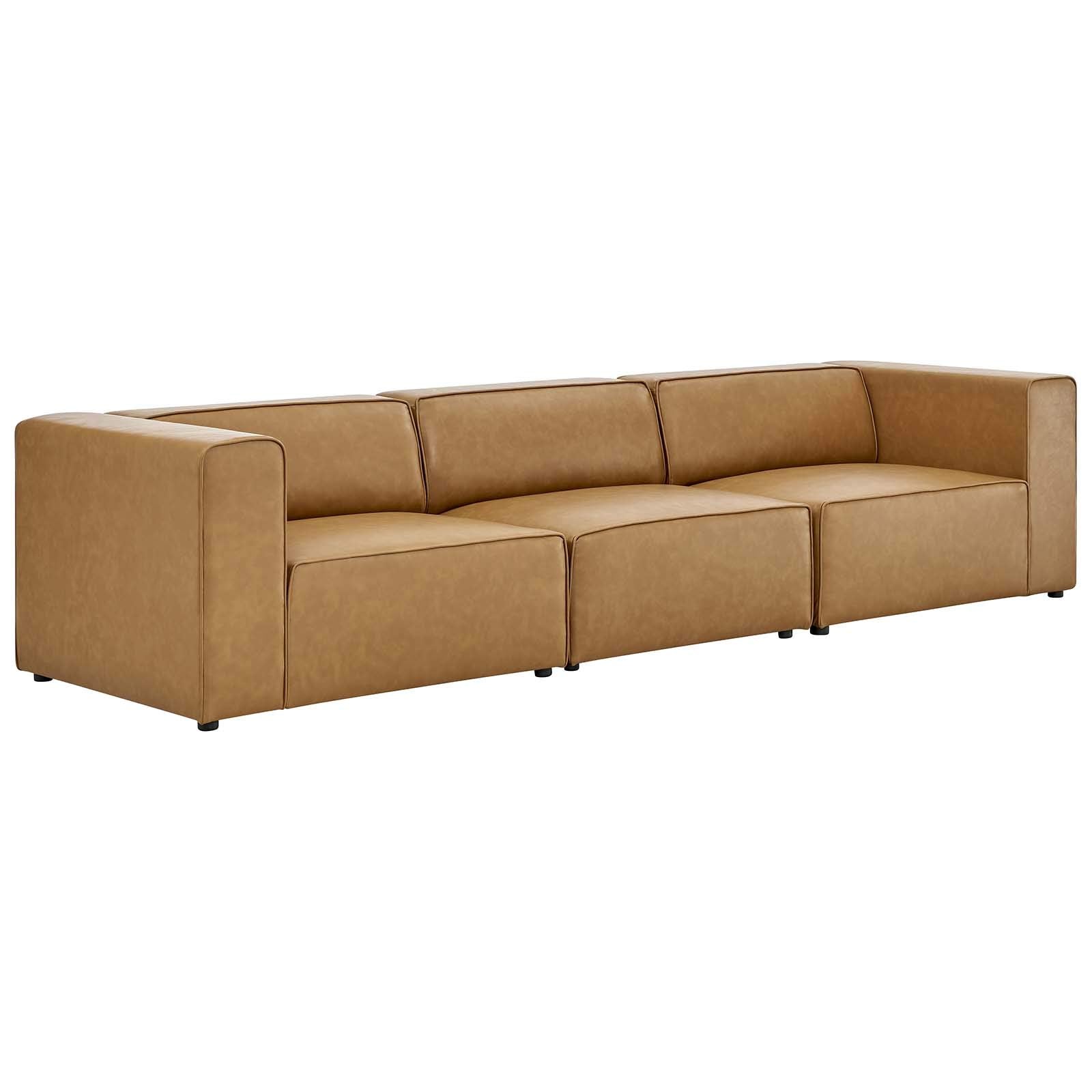 Modway Mingle Vegan Leather 3-Piece Sectional Sofa in Tan