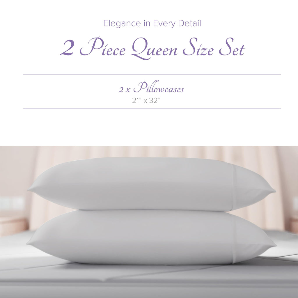 Carressa Linen 100% Egyptian Cotton Pillow Cases Set Of 2-600 Thread Count Silver Standard/Queen Pillowcase For Sleeping, Soft,