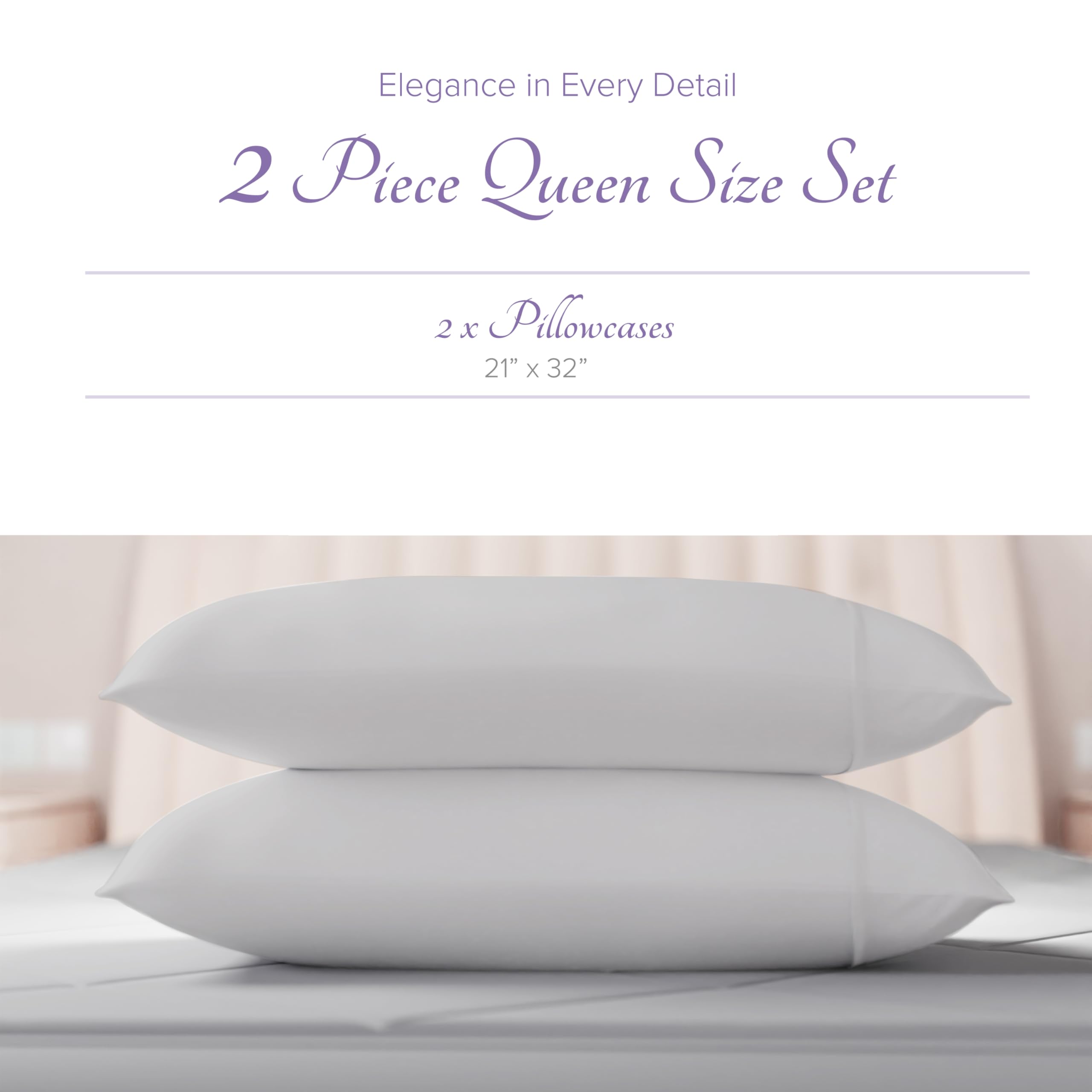 Carressa Linen 100% Egyptian Cotton Pillow Cases Set Of 2-600 Thread Count Silver Standard/Queen Pillowcase For Sleeping, Soft,