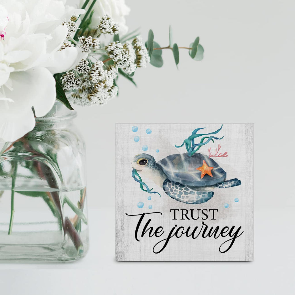 Country Beach Sea Turtle Wood Box Sign Decor Desk Sign Sea Turtle Beach Wooden Box Block Sign Summer Signs Rustic Home Shelf Wal
