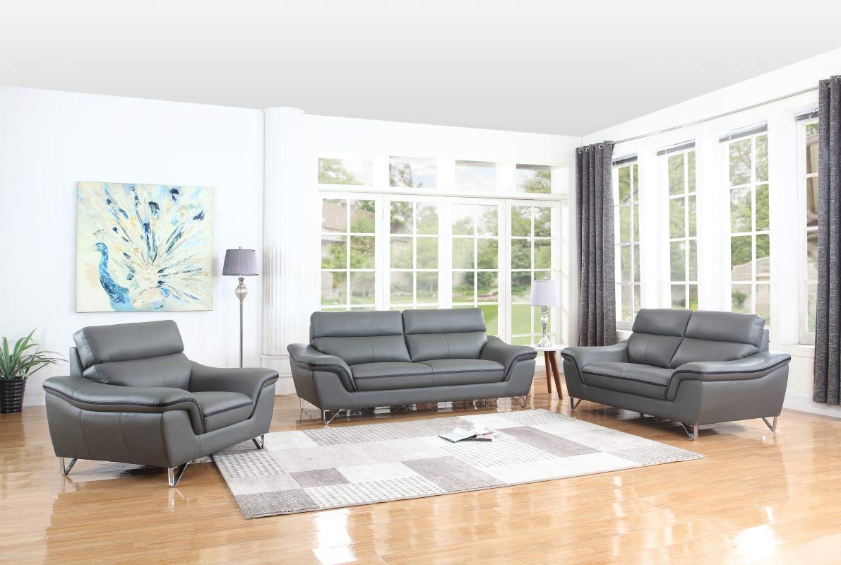 HomeRoots Gray 108' Charming Grey Leather Sofa Set