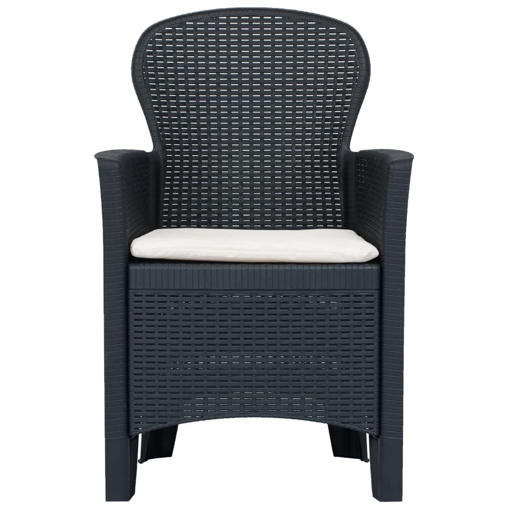 vidaXL Anthracite Plastic Patio Chairs with Cushion, Durable and Weather-Resistant, Lightweight, Rattan Look, 2 pcs Set for Garden, Terrace or Patio