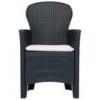 vidaXL Anthracite Plastic Patio Chairs with Cushion, Durable and Weather-Resistant, Lightweight, Rattan Look, 2 pcs Set for Garden, Terrace or Patio