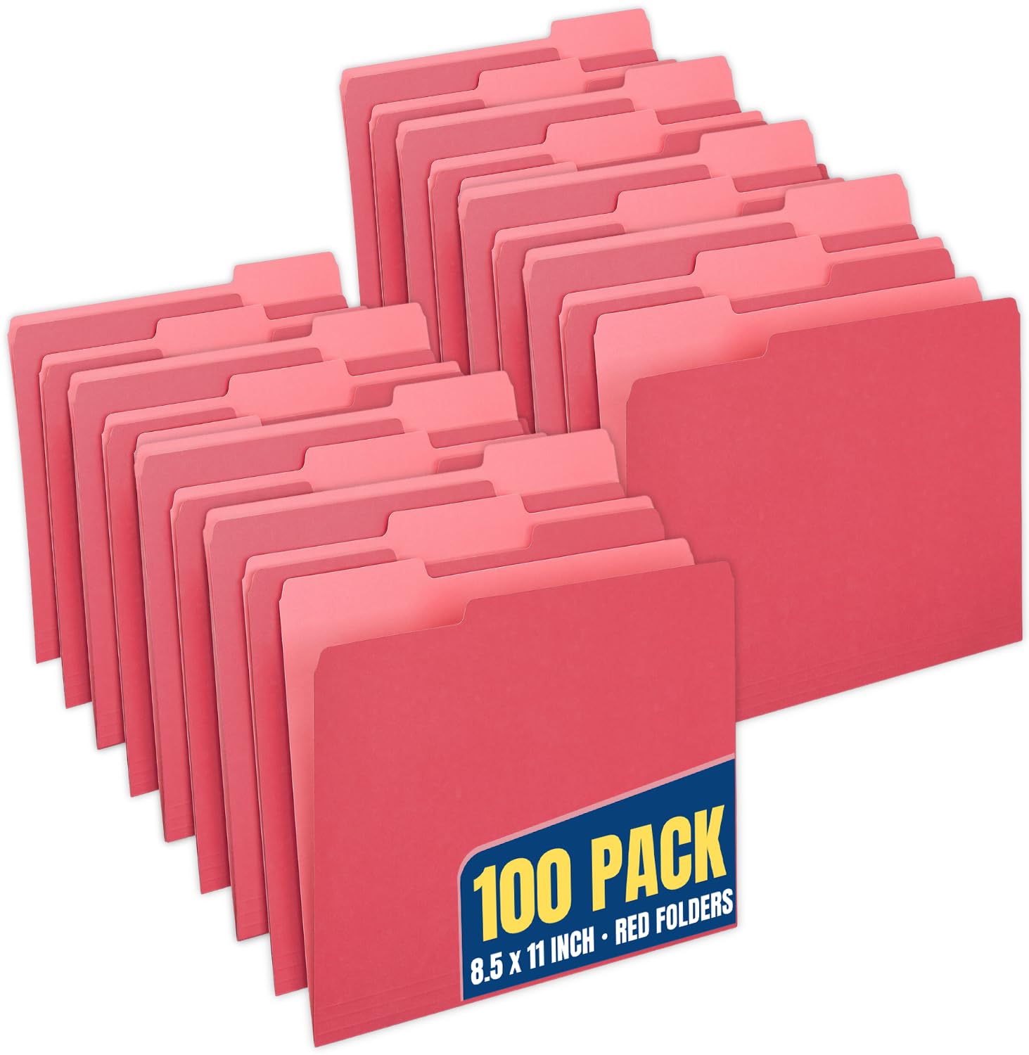 1Intheoffice Red File Folders Letter Size 1/3 Cut, Red Folders,100/Pack