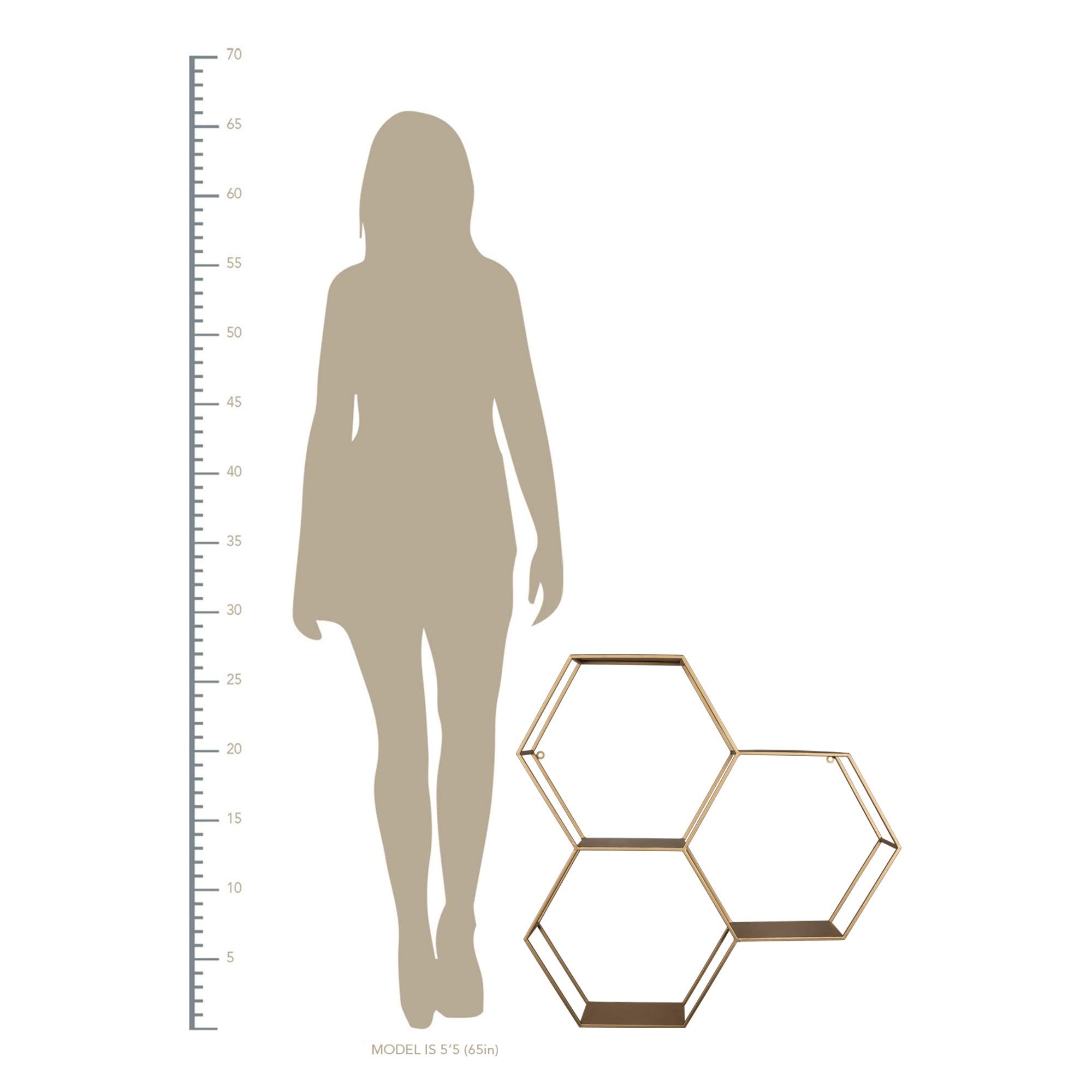 HomeRoots 100% Metal Golden Honeycomb Trio Wall Shelf