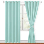 Hiasan Blackout Curtains For Bedroom, 60 X 84 Inches Long - Thermal Insulated & Energy Saving Window Curtains For Living Room, 2 Drape Panels Sewn With Tiebacks, Aqua