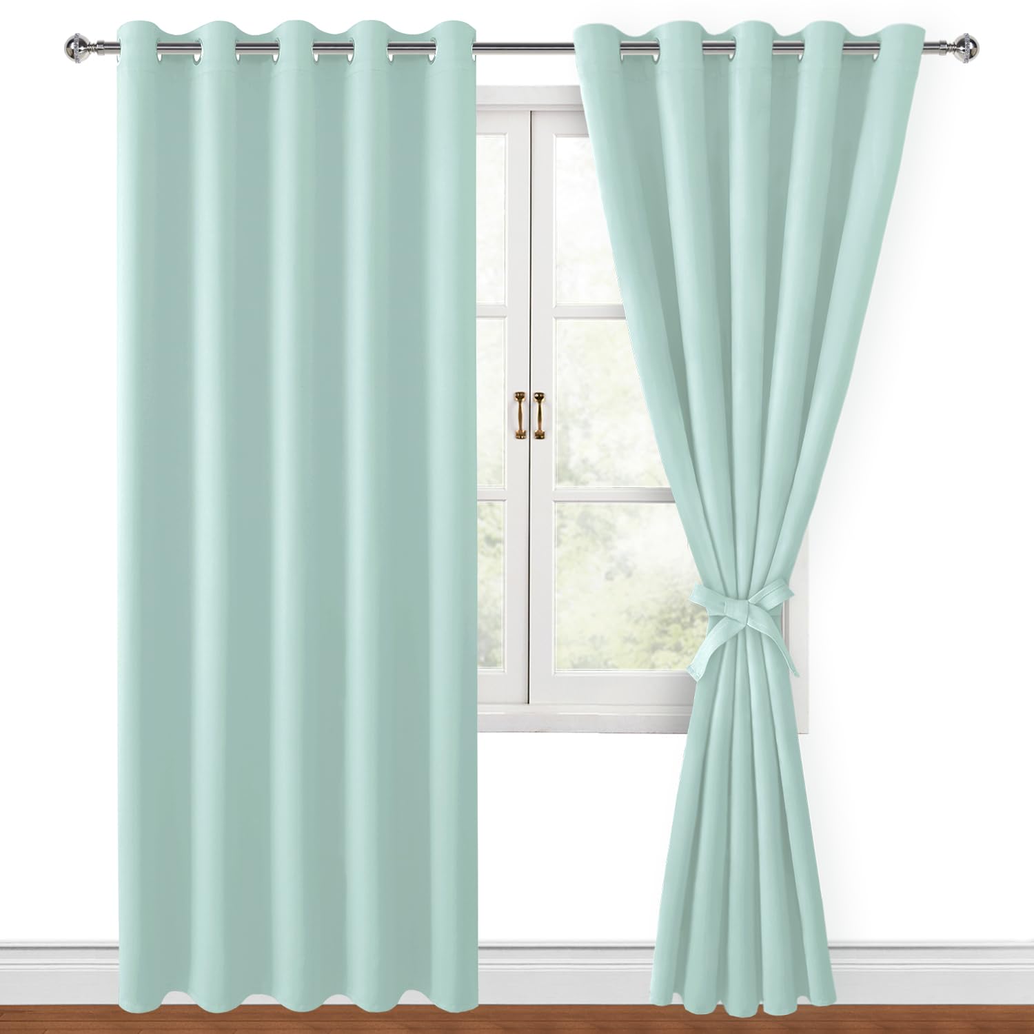 Hiasan Blackout Curtains For Bedroom, 60 X 84 Inches Long - Thermal Insulated & Energy Saving Window Curtains For Living Room, 2 Drape Panels Sewn With Tiebacks, Aqua