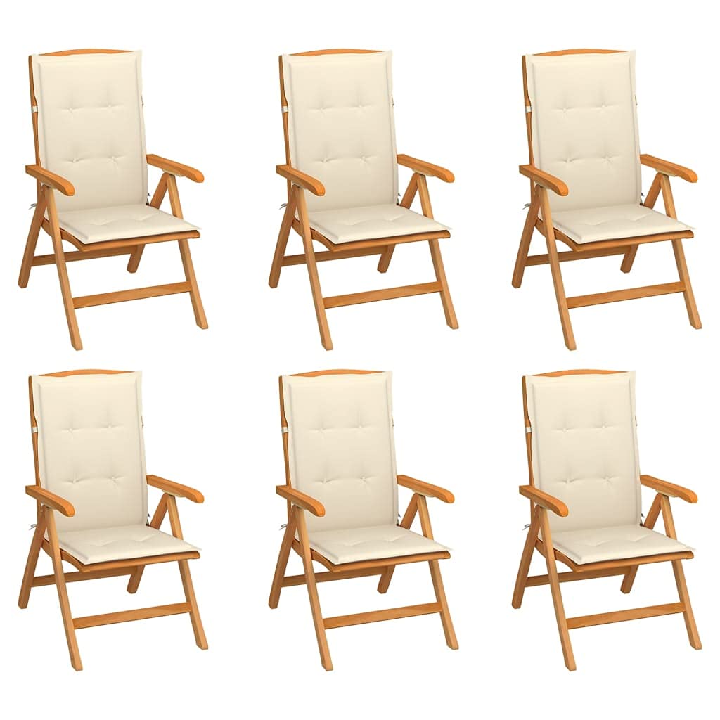 vidaXL 6X Solid Teak Wood Reclining Patio Chairs with Cushions Wooden Garden Outdoor Terrace Balcony Dining Reclining Backyard Seat