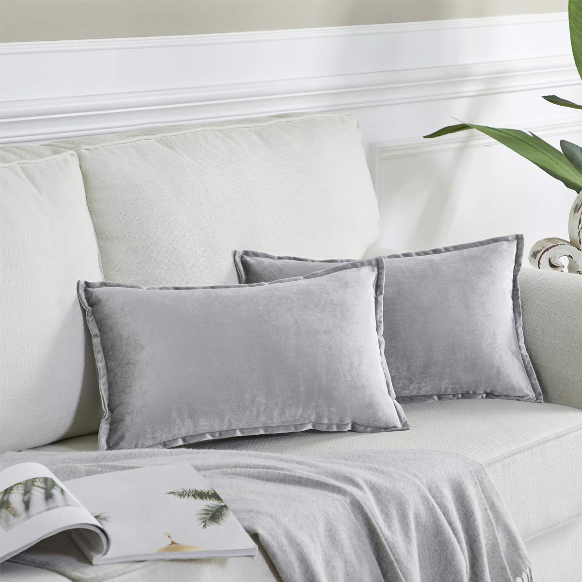 Gigizaza Silver Grey Velvet Decorative Throw Pillow Covers 12X20 Oblong Couch Sofa Pillow Covers Pack Of 2