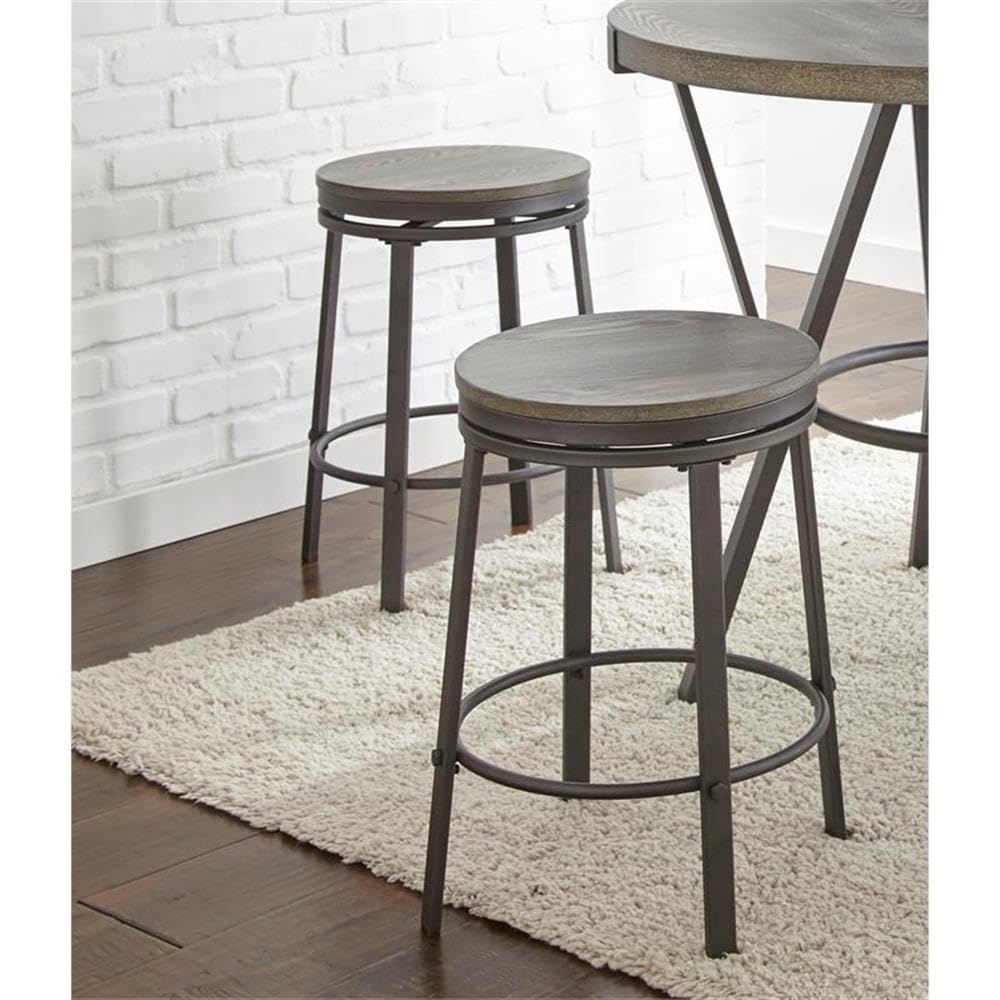 Steve Silver Furniture Portland 5pc Counter Table Set, 42&quot; Table w/ 4 Counter Height Stool, Dining Room, Ash Veneers and Iron Base and Legs, 42&quot; L x 42&quot; W x 36&quot; H, Grey