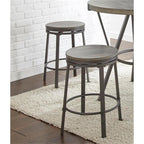Steve Silver Furniture Portland 5pc Counter Table Set, 42" Table w/ 4 Counter Height Stool, Dining Room, Ash Veneers and Iron Base and Legs, 42" L x 42" W x 36" H, Grey