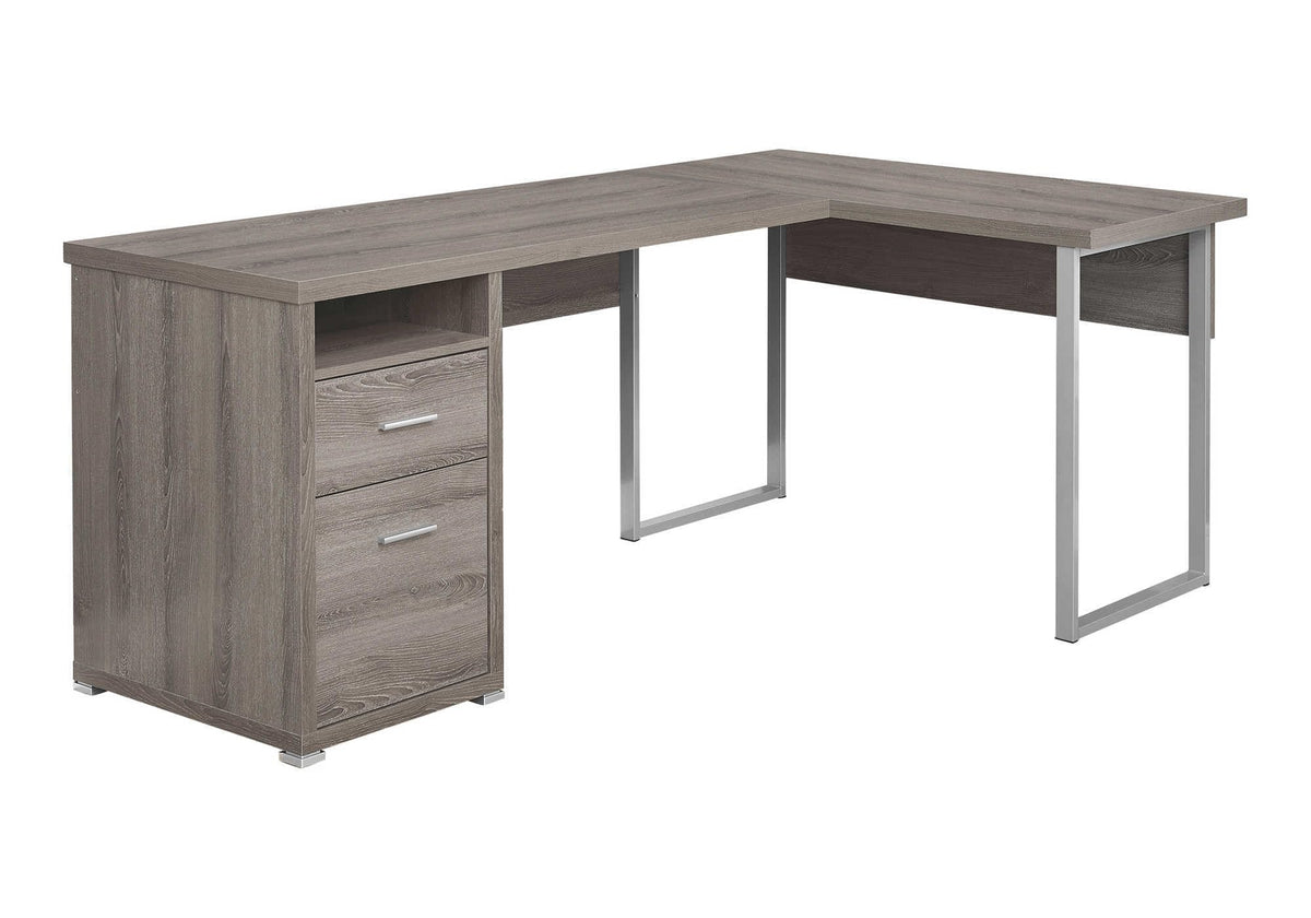 Monarch Specialties I 7255 Computer Desk, Home Office, Corner, Left, Right Set-up, Storage Drawers, 80&quot;L, L Shape, Work, Laptop, Metal, Laminate, Brown, Grey