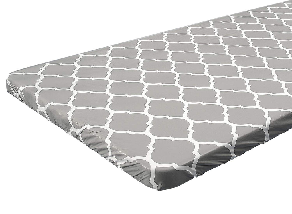 Vinyl Fitted Tablecloth For 6 Ft Rectangle Table, Gray Moroccan Design, Waterproof Elastic Table Cover With Flannel Backed Lining, Fits 30'X72' Folding Table, For Outdoor Picnics/Travel/Holiday/Party
