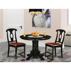East West Furniture SHKE3-BLK-LC 3 Piece Kitchen Table & Chairs Set Contains a Round Dining Room Table with Pedestal and 2 Faux Leather Dining Room Chairs, 42x42 Inch, Black