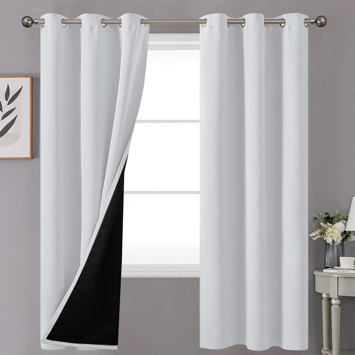 Youngstex 100% Blackout Curtains 72 Inch Long For Bedroom, Thick Full Light Blocking Thermal Insulated Window Drapes With Liner