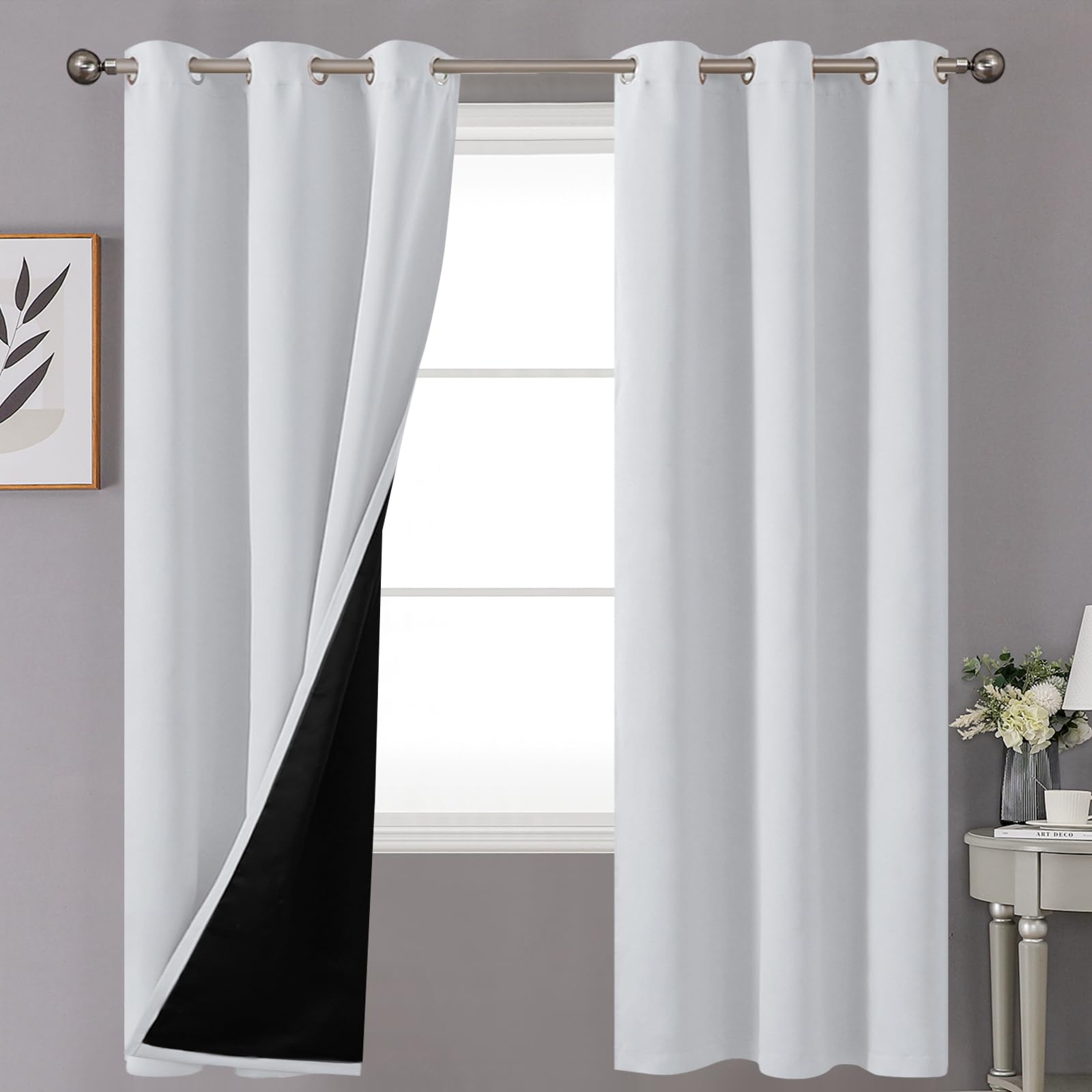 Youngstex 100% Blackout Curtains 72 Inch Long For Bedroom, Thick Full Light Blocking Thermal Insulated Window Drapes With Liner