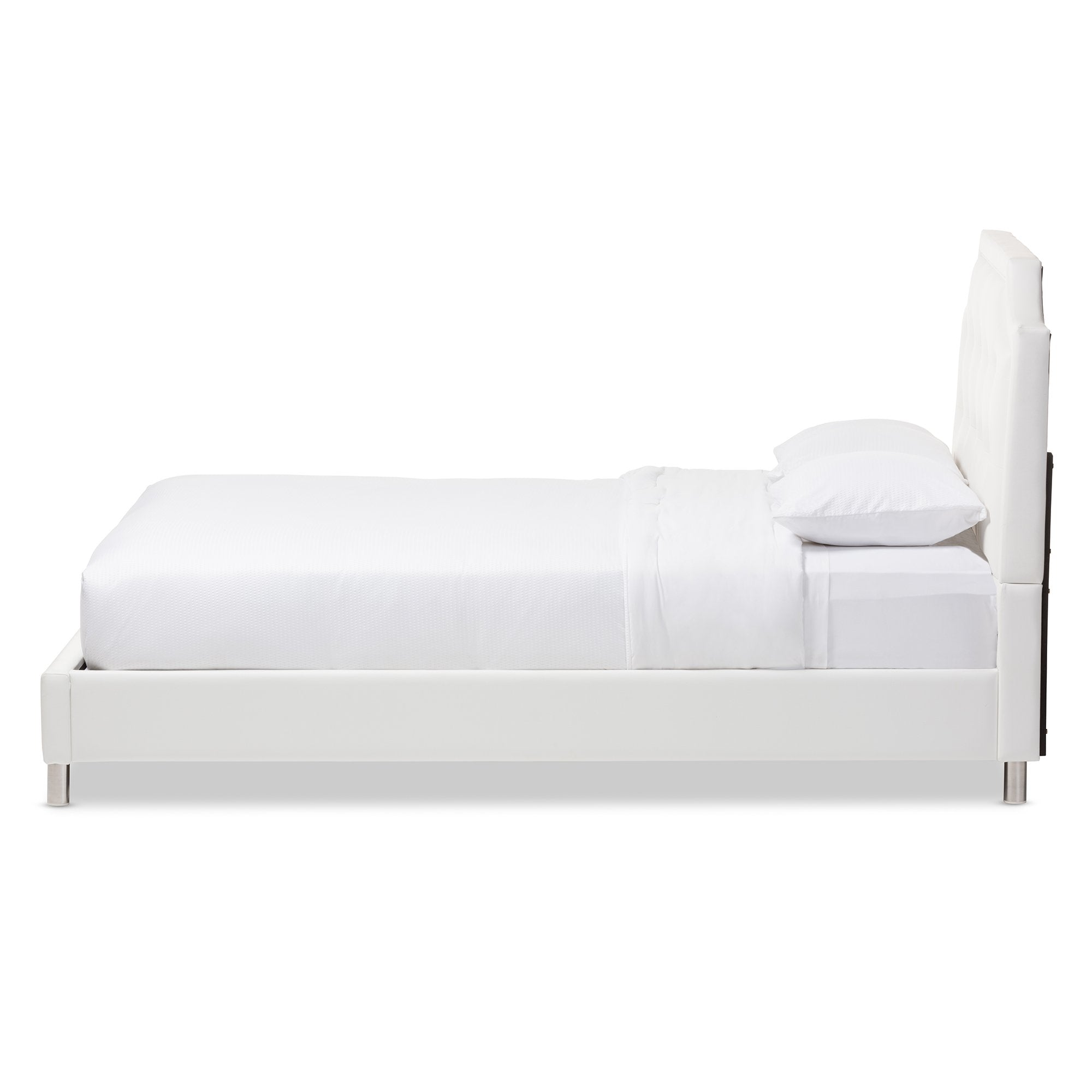 Baxton Studio Carlotta Modern Bed with Upholstered Headboard, Full, White