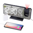 EVILTO Projection Alarm Clock for Bedroom Ceiling Digital Radio with USB Charger Ports, 7.3'' Large LED Screen, 4 Dimmer, Dual A