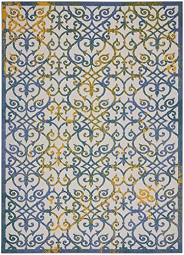 HomeRoots Ivory Blue 100% Polypropylene 7’ x 10’ Ivory and Blue Indoor Outdoor Area Rug