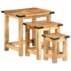 vidaXL Nesting Side Tables 3 pcs - Rough Solid Mango Wood, Industrial Style Furniture, Space-Saving, Versatile Use - Living Room, Bedroom, Office