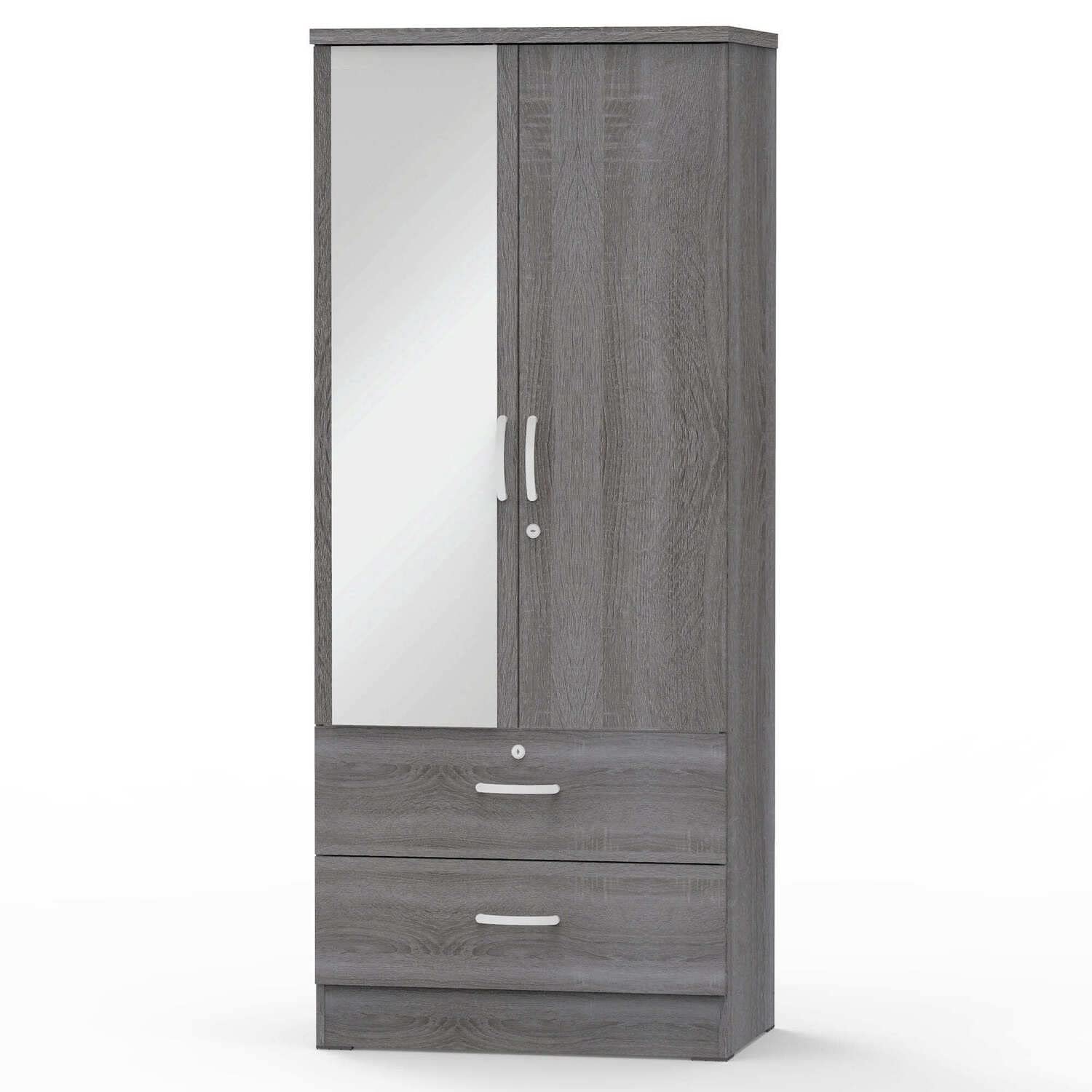 Better Home Products Grace Armoire Wardrobe With Mirror & Drawers In Gray