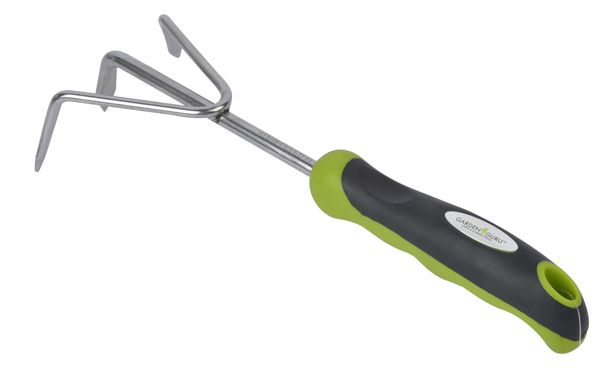 Garden Guru Hand Cultivator Rake Tiller Tool - Stainless Steel For Ultimate Strength - Rust Resistant - Ergonomic Handle - Great