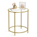 Vasagle Round Side Table, Glass End Table With Metal Frame, Gold Coffee Table With Modern Style, For Living Room, Balcony, Bedroom, Gold Color