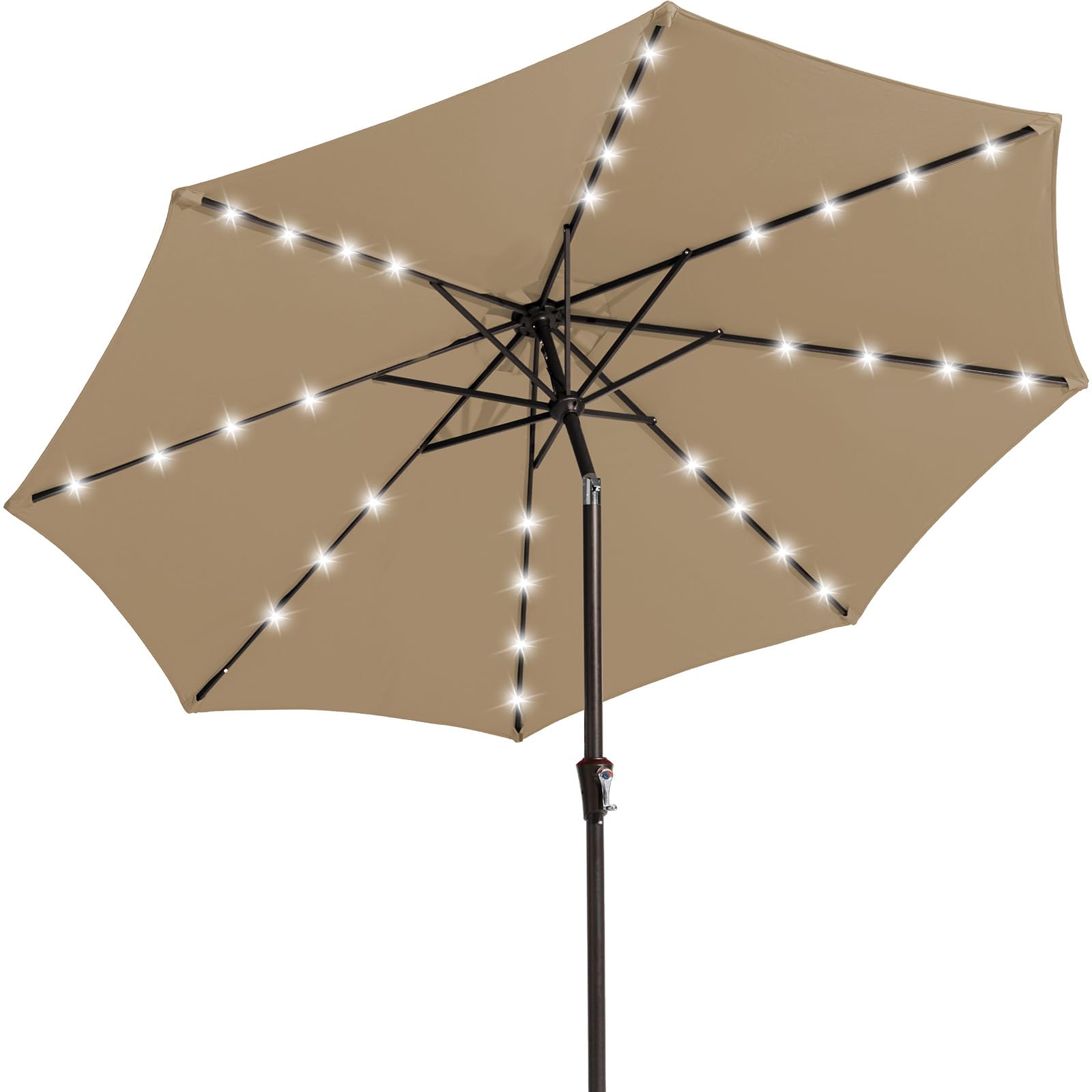 JEAREY 9FT Outdoor Patio Umbrella with Solar Lights, LED Lighted Pool Umbrella with Tilt and Crank, Outdoor Table Umbrellas for 