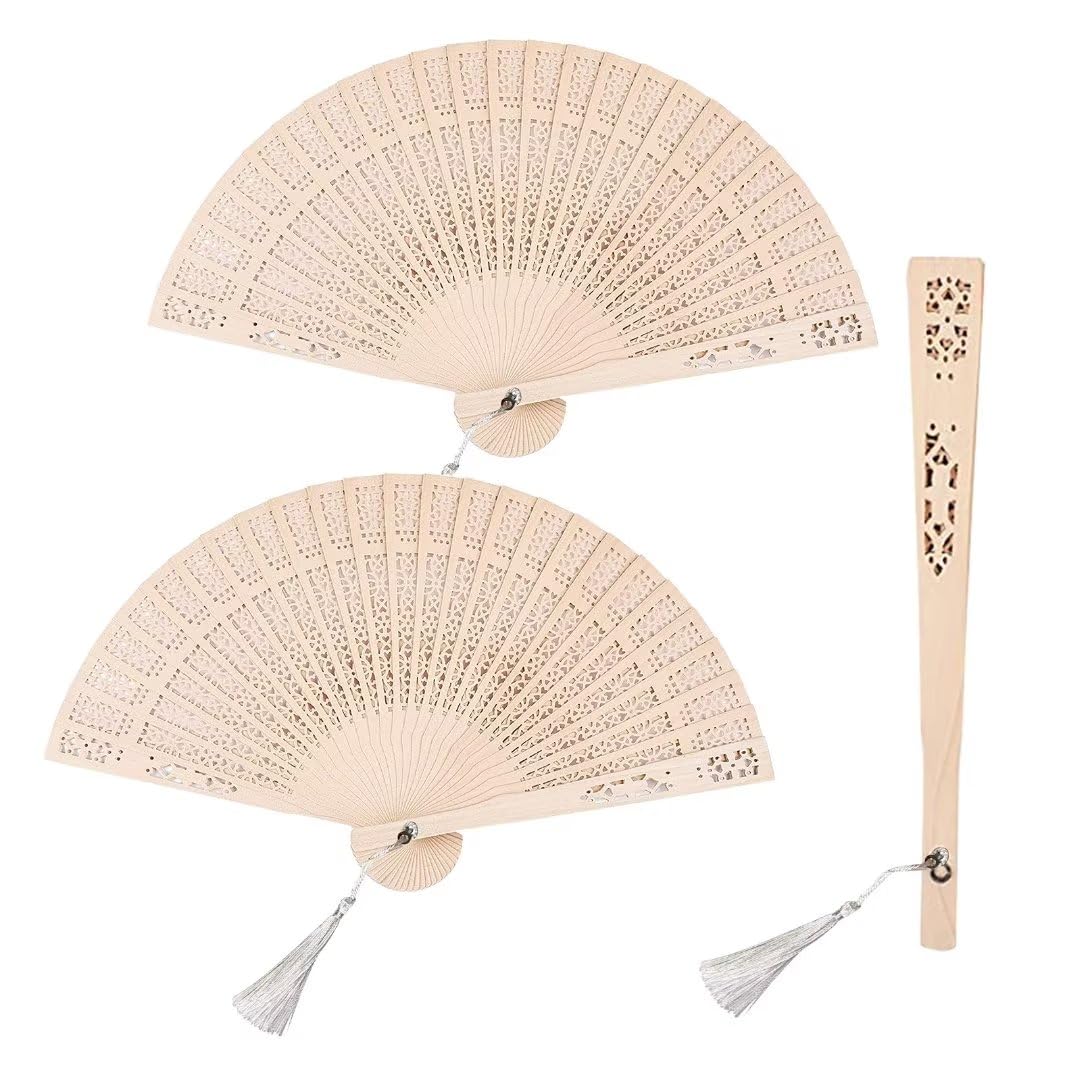 Emsiok 3 PCS Wooden Folding Fan, Vintage Wooden Fan Handheld Folding Fans Sandalwood Hand Fan Wooden Hand Fan Chinese Sandalwood