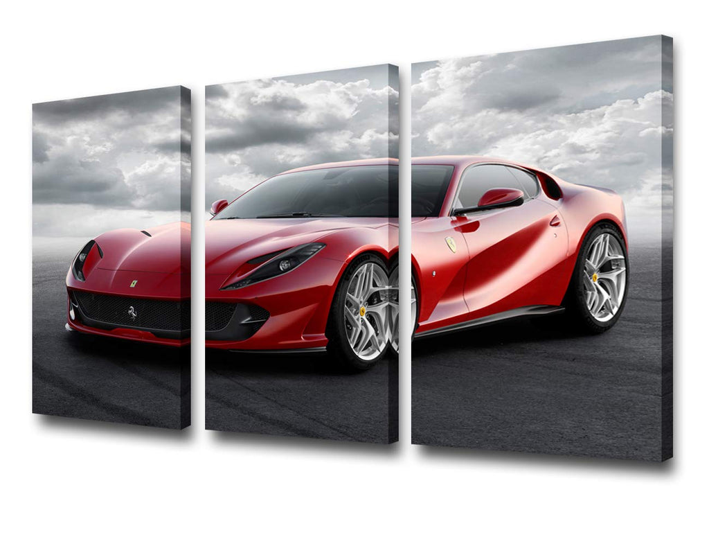 3 Pieces Red Sport Car in Black and White Posters Canvas Framed Wall Art Racing Cars Pictures Printed on Canvas Painting Artwork