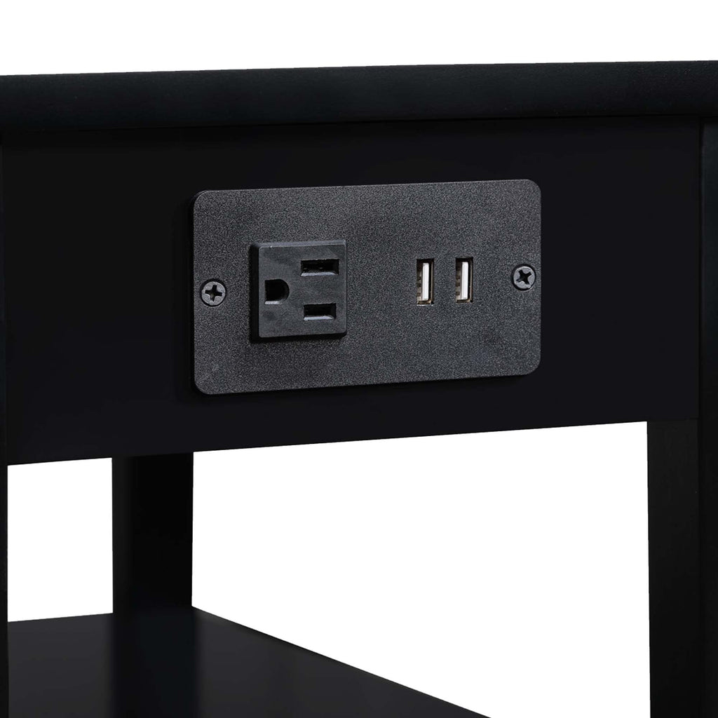 Convenience Concepts American Heritage Chairside End Table With Usb Ports & Ac Outlet 23.5' - Living Room Side Table With Storage Drawer, Bedroom Nightstand With Charging Station, Black