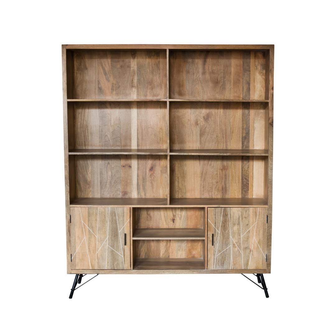 HomeRoots Office 17' X 68' X 82' Natural Tones Iron Wood Large Bookshelf