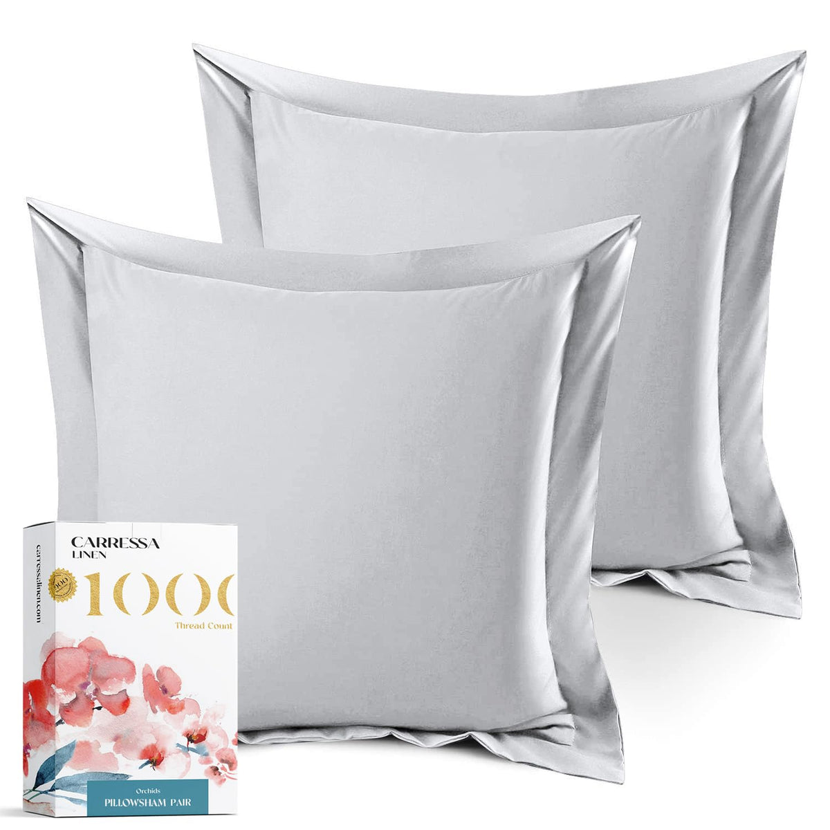 Carressa Linen Egyptian Cotton Pillow Shams With Envelope Closure Silver 1000 Thread Count Cotton Pack Of 2 Euro 18 In X 18 In S