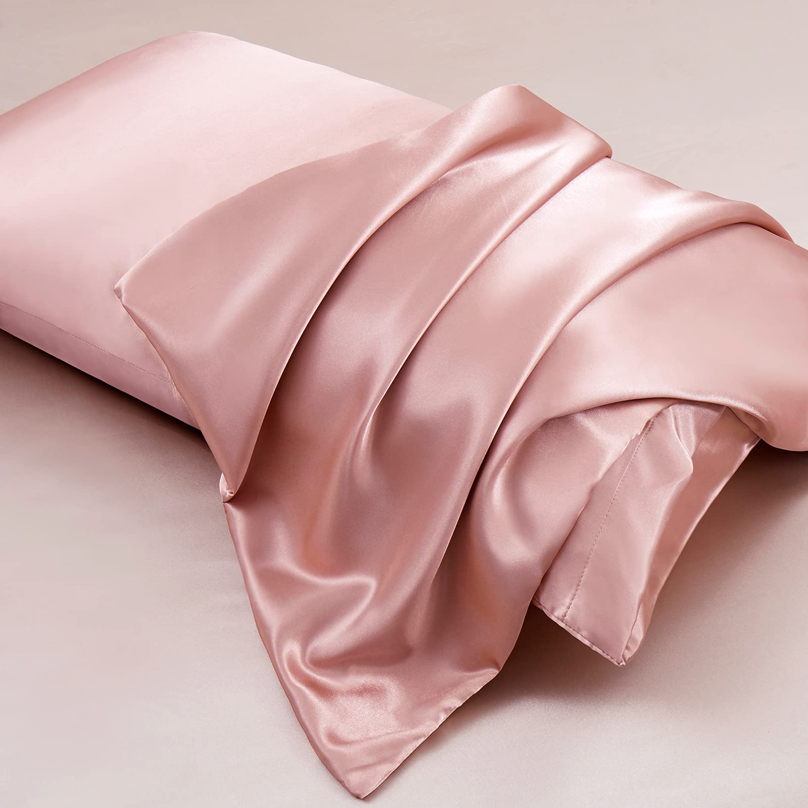 Aormenzy Champagne Satin Pillowcase For Hair And Skin, Satin Pillow Cases For Women Standard Size Set Of 2 With Envelope Closure
