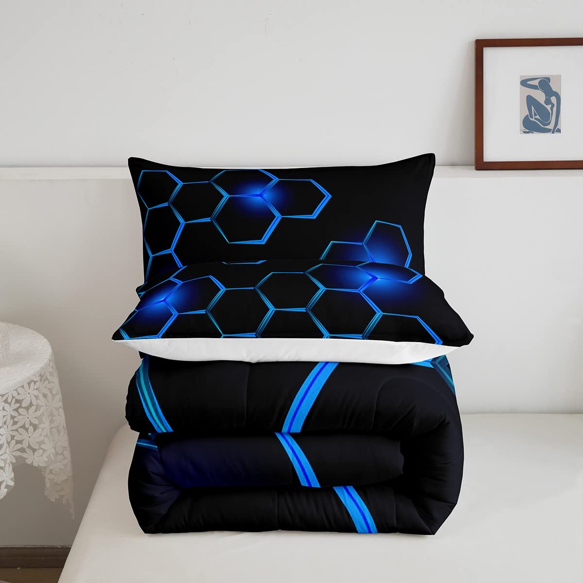 Honeycomb Kids Comforter Set Modern Geometry Hexagon Bedding Set For Boys Children Teens Bedroom Decor Geometrical Comforter Bee