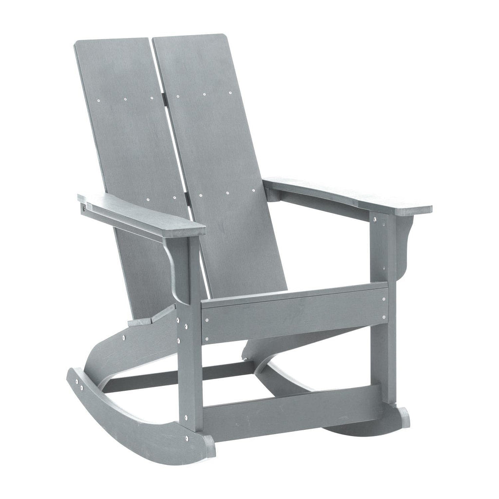 Flash Furniture Set Of 4 Savannah Adirondack Rocking Chairs - Commercial Grade All-Weather White Poly Resin Wood - Matching Side Table