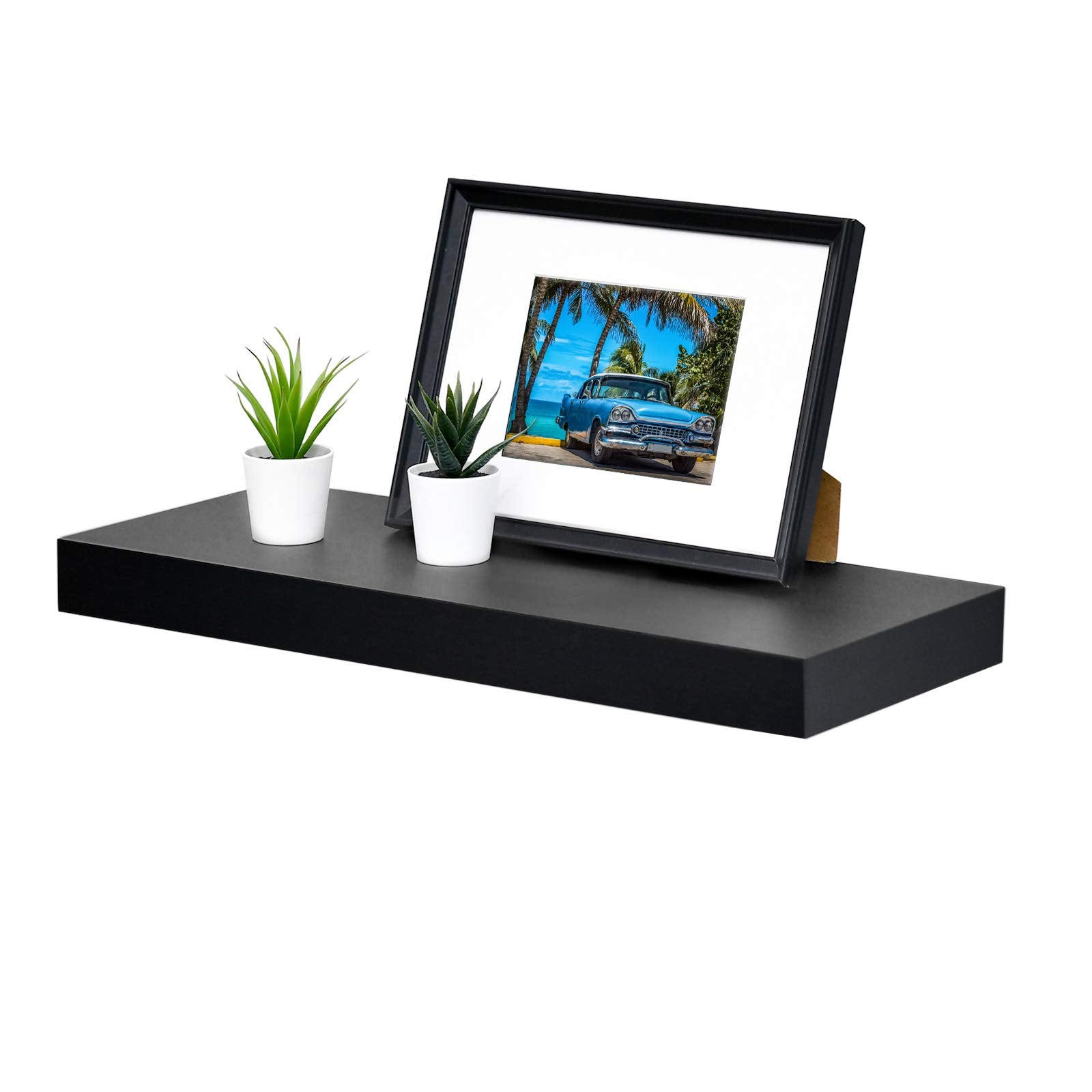 Welland 24 Inch Black Mission Floating Shelves For Wall, Bathroom Wall Mount Shelves, Wood Modern Display Shelves, Book Shelves,For Bedroom,Living Room And Kitchen