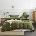 Simple&Opulence 100% Linen Duvet Cover Set, 2 PCS Pure Natural French Flax Olive Green Duvet Cover Twin Size, Breathable Soft Co