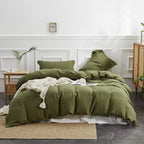 Simple&Opulence 100% Linen Duvet Cover Set, 2 PCS Pure Natural French Flax Olive Green Duvet Cover Twin Size, Breathable Soft Co