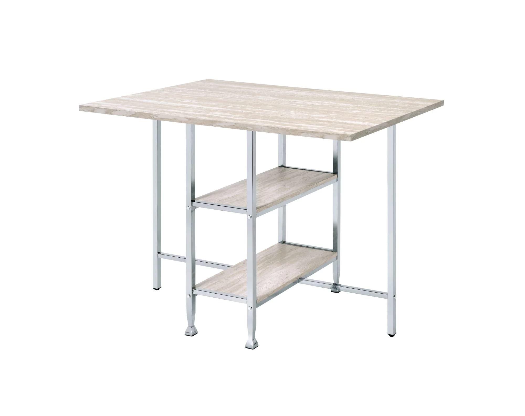 Acme Raine Wooden Top Counter High Table In Antique White And Chrome