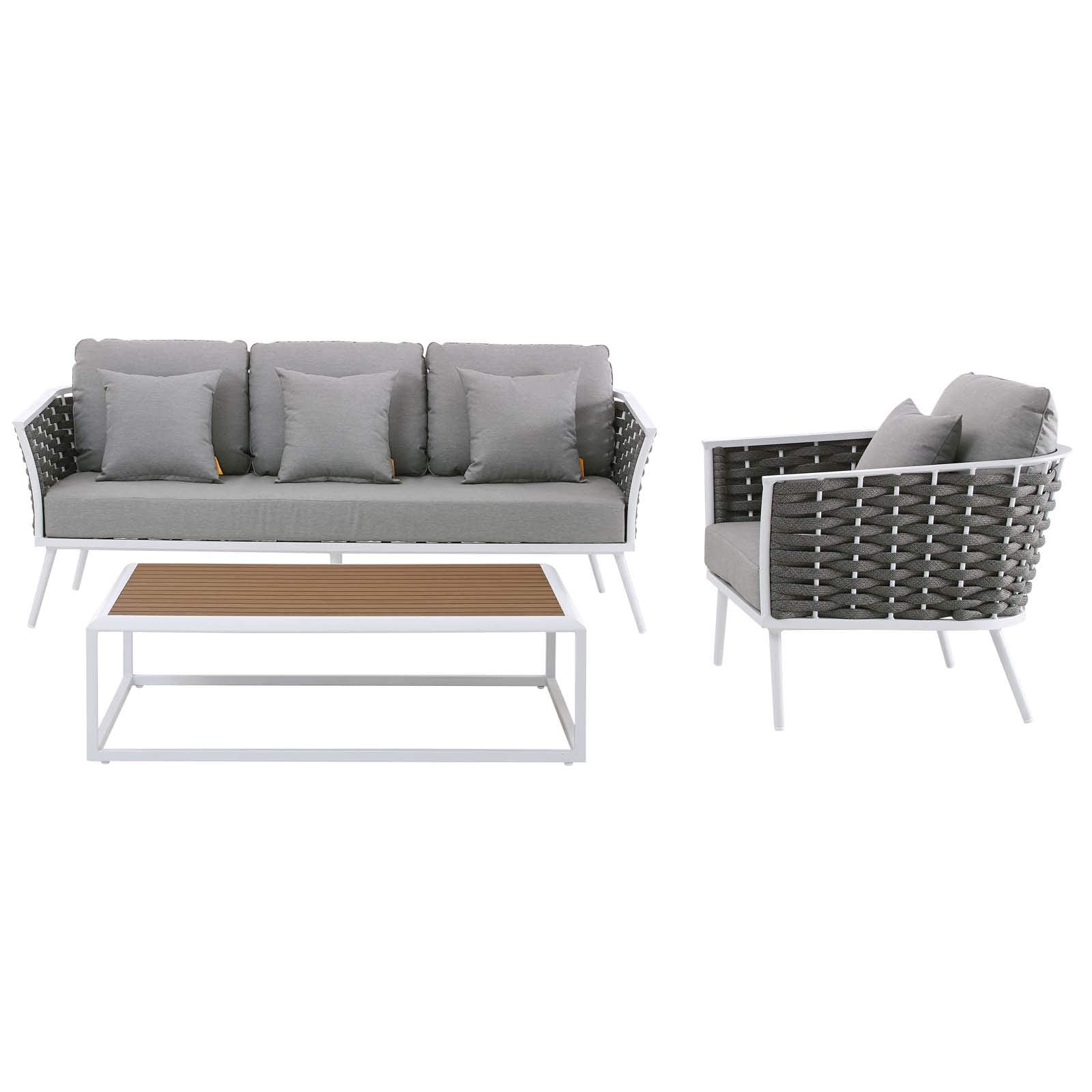 Modway Stance Outdoor Patio Aluminum, Sofa, Armchair And Coffee Table, White Gray