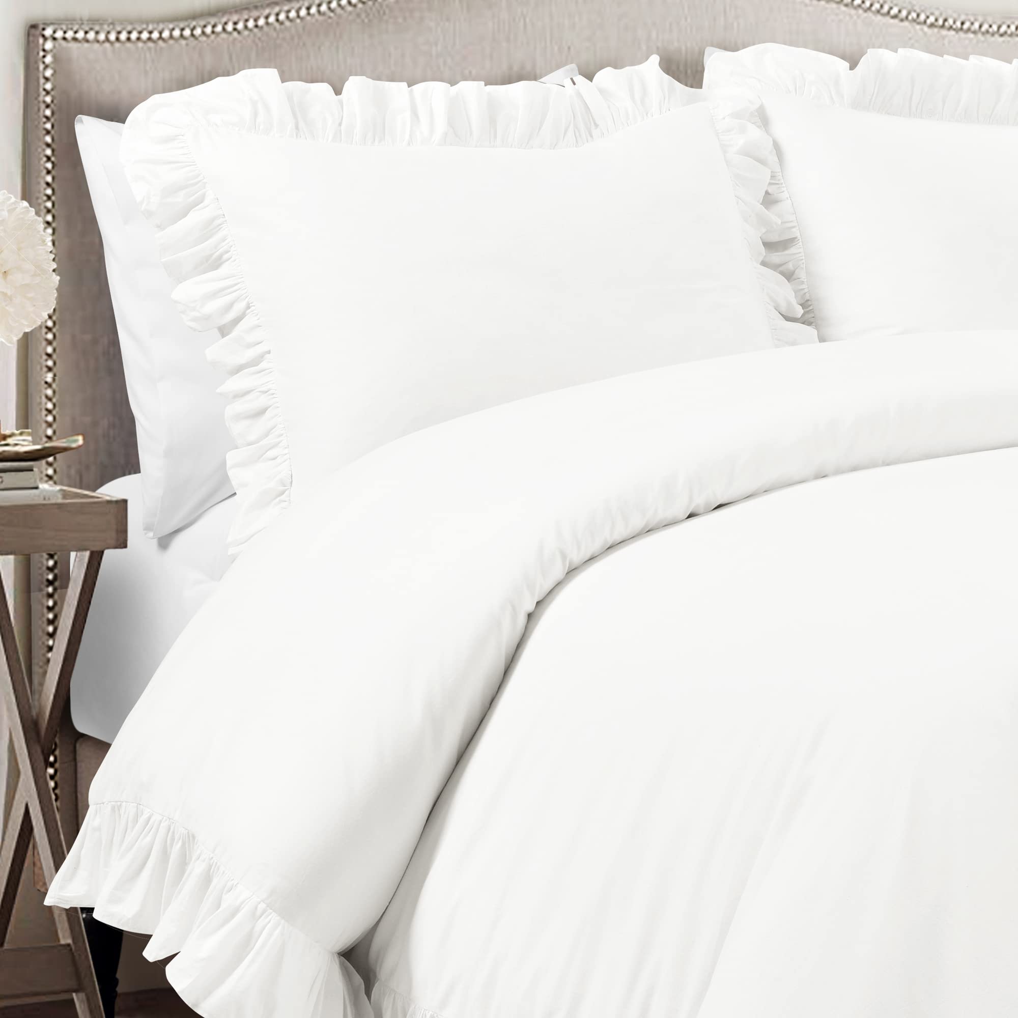 Lush Decor Reyna Ruffle 100% Cotton Duvet Cover Set - 3 Piece Cozy Ruffled Bedding Set - Timeless Elegance And Comfort - King, P