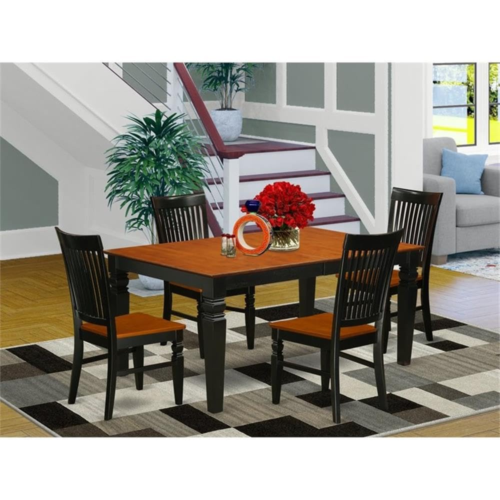 East West Furniture LGWE5-BCH-W 5 Piece Dining Room Furniture Set Includes a Rectangle Kitchen Table with Butterfly Leaf and 4 Dining Chairs, 42x84 Inch, Black & Cherry