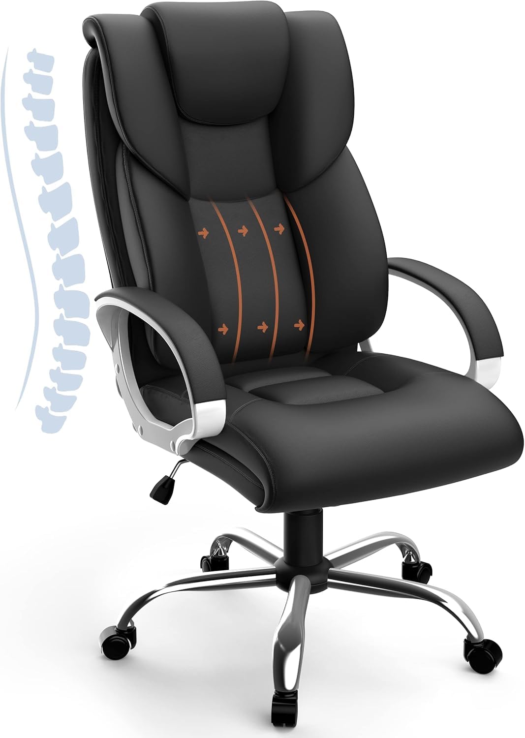 Ayeasy Office Chair, Leather Executive Chair Ergonomic Home Office Chairs Heavy Duty, High Back Computer Gaming Chair With Arm P