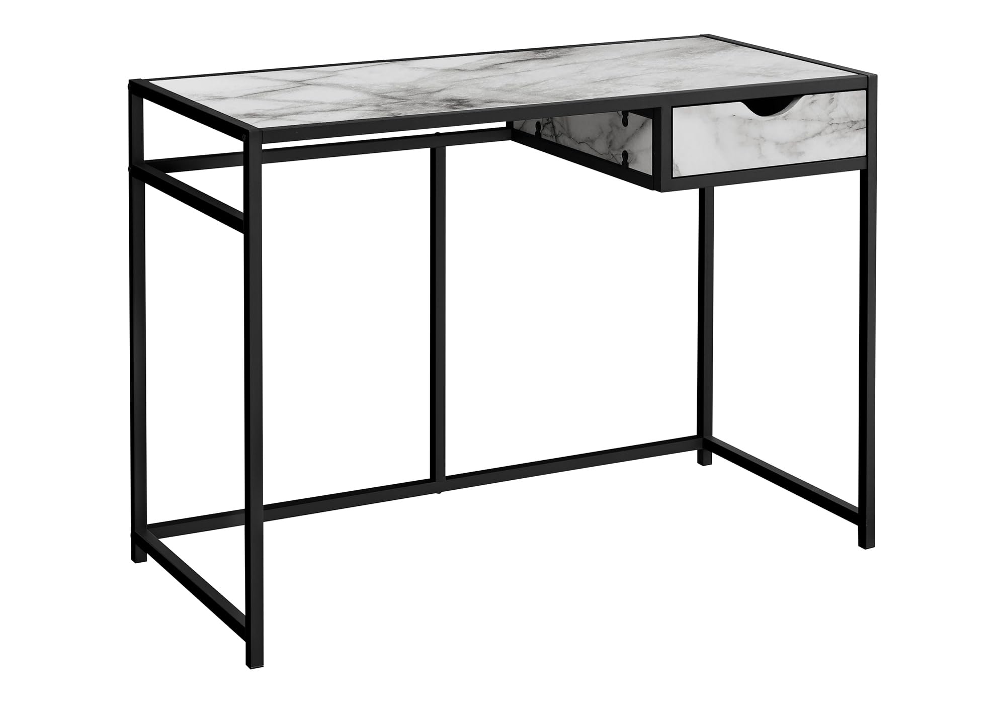 Monarch Specialties I 7571 Computer Desk, Home Office, Laptop, Storage Drawer, 42&quot; L, Work, Metal, Laminate, White Marble Look, Black, Contemporary, Modern