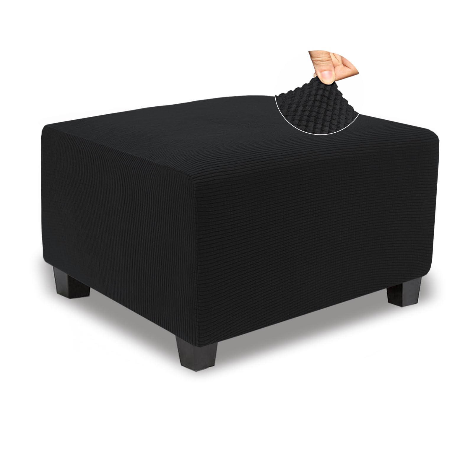 Necolorlife Stretch Ottoman Cover Square,Soft Knitted Jacquard Large Square Ottoman Cover Washable,Thick Storage Ottoman Cover F