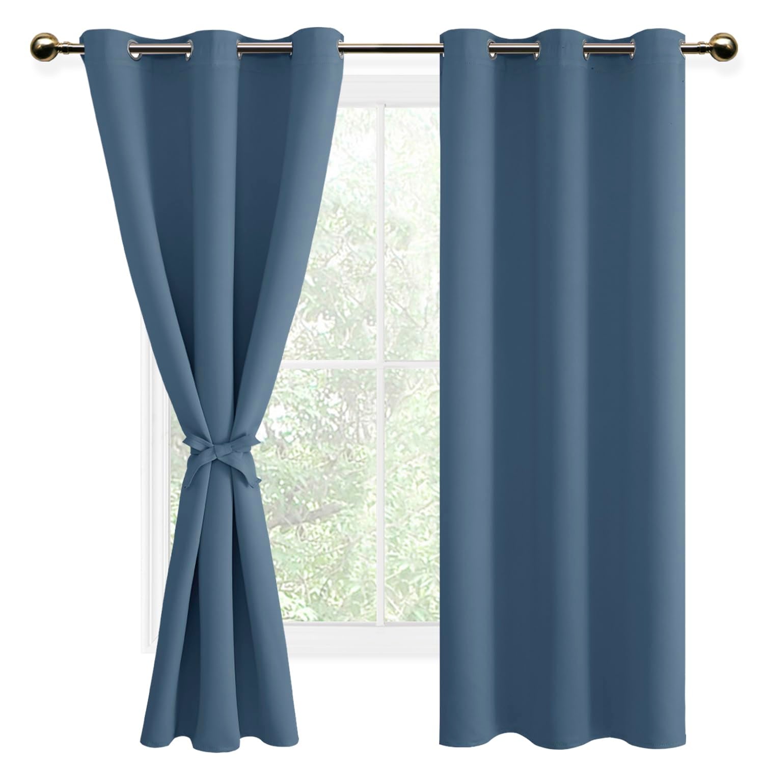 DWCN Blackout Curtains for Bedroom with Tiebacks - Room Darkening Privacy Grommet Top Window Curtains for Living Room, 42 x 72 i