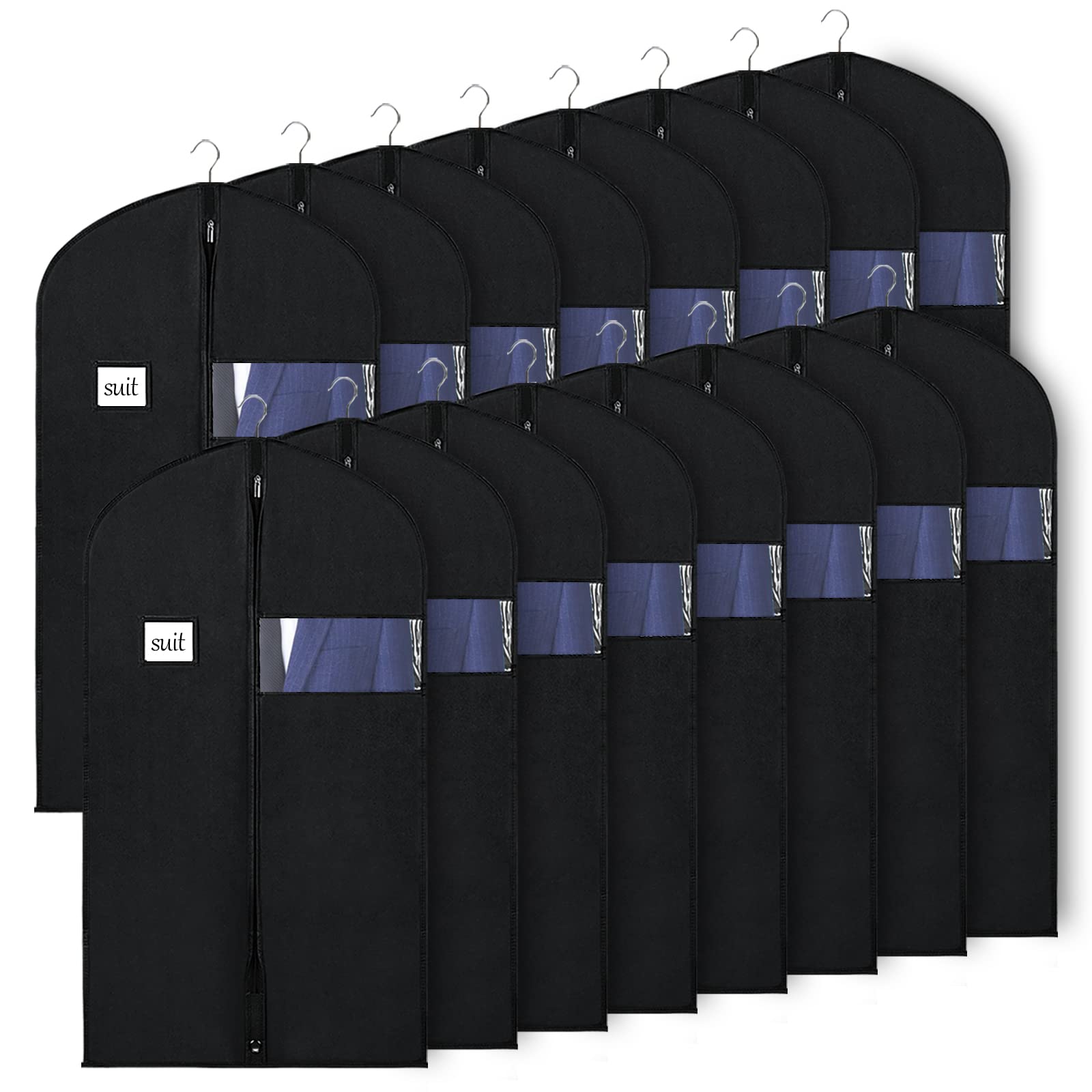 KEEGH 40 Suit Bags for Closet Storage (Set of 16) Garment Bags for Hanging Clothes, Suit Cover Bags for Suits Coats Dress with Z