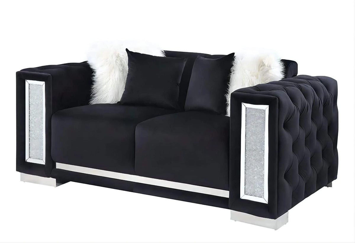 Acme Trislar Loveseat with 4 Pillows in Black Velvet